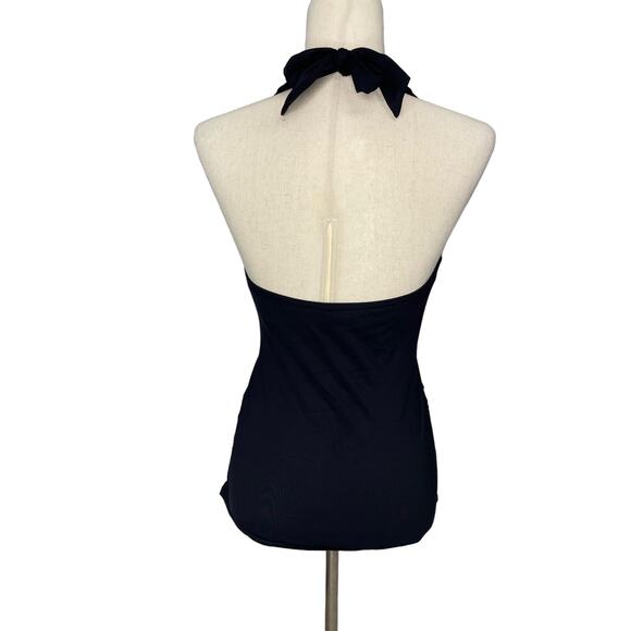 Lands' End solid black halter ruched tankini swimsuit top women's size 8 - Picture 4 of 6